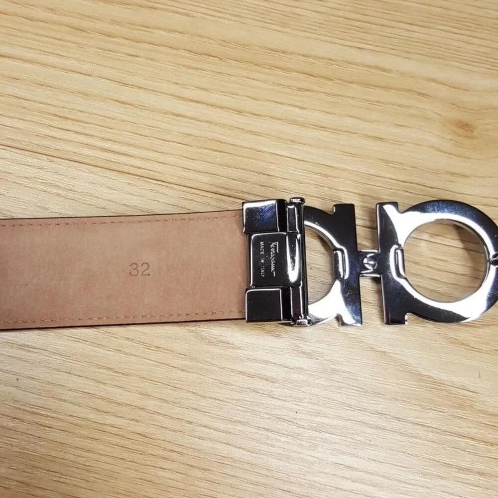 Salvatore Ferragamo Sz 32 Black Double Gancini Adjustable Leather Belt $575